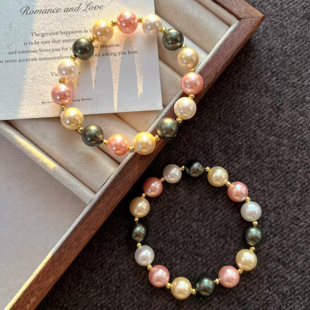 Retro Strong Light Round High Quality Artificial Crystal Pearl Maillard Bracelet Bracelet.