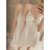 Sexy Pajamas Women's Summer Ice Silk Thin with Chest Pad Lace Suspender Nightdress Two-piece Set Can Be Worn Outside
