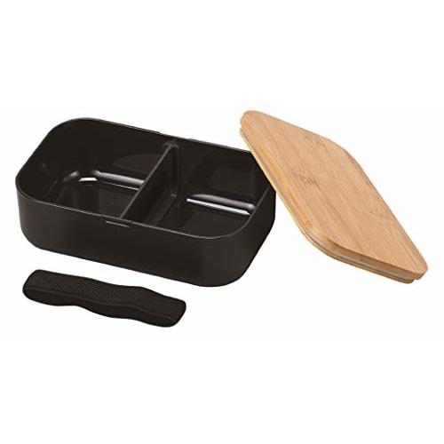 Pearl Metal Bento Box, 1000ml, with Bamboo Lid, Black, Home Label D-460