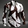 Men's Artistic Geometric Abstract Print Long Sleeve Dress Shirt Smooth Breathable Fabric Slim Fit Formal Business Casual Social