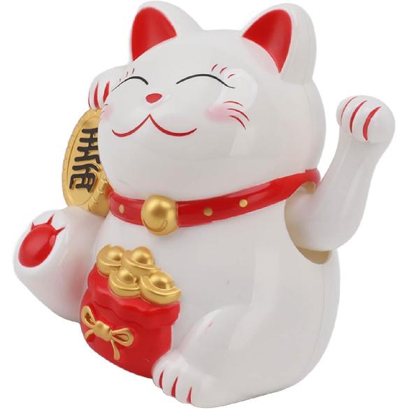 5.5inch Fortune Cat, Battery Operated Japanese Lucky Cat with Waving Arm Chinese Feng Shui Deoration Maneki Neko for Fortune Money and Good Luck, for