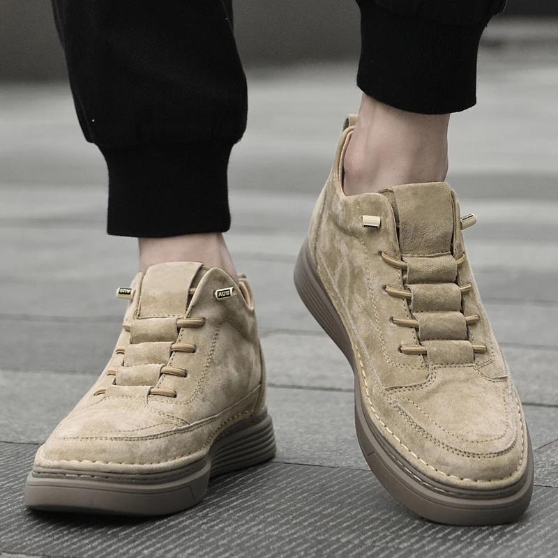 Brand leather men's casual shoes, invisible height increased by 6CM, comfortable walking shoes, driving shoes, fashionable 37-47