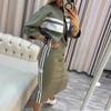 Womens Autumn Casual Zipper Green Dress Suit With Patching For Daily Wear