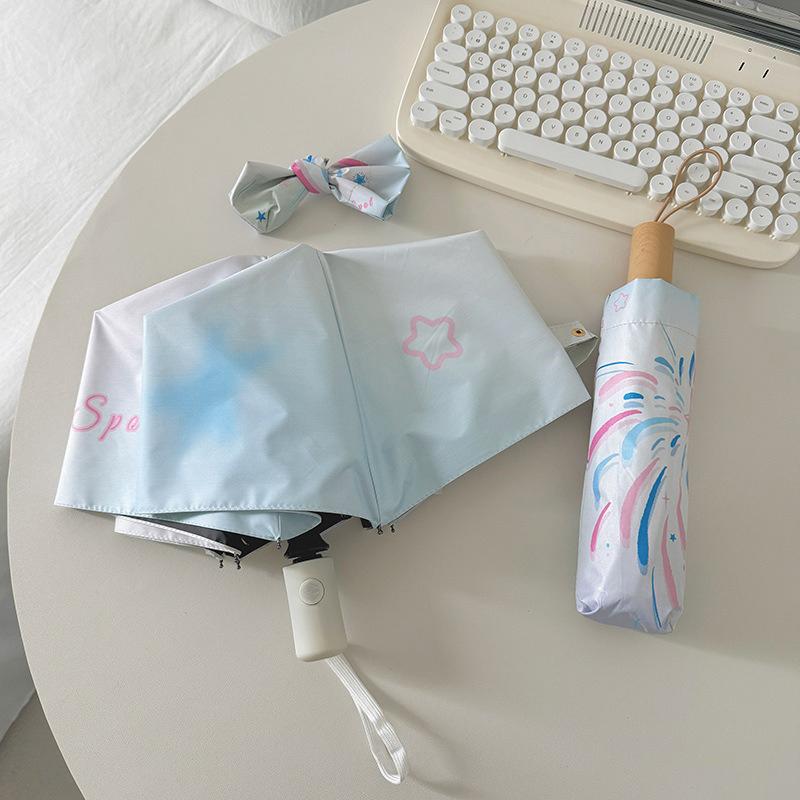 Fireworks Folding Umbrella for Both Rain and Sunshine Sun Umbrella for Sun Protection and UV Protection Triple Folding Umbrell