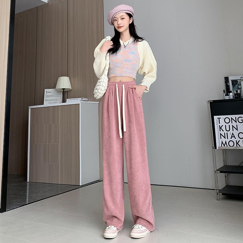 

Европейские хлопково-шерстяные брюки широкого кроя для женщин, новинка осени, с высокой посадкой, свободные, прямого кроя, стройнящие и повседневные брюки в пол S