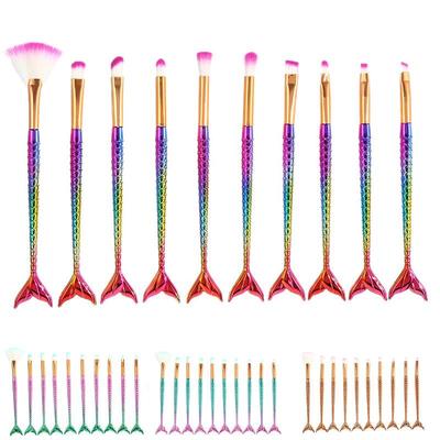 Four-Color Mermaid Makeup Brush Set - 10 Fish Tail Gradient Brushes