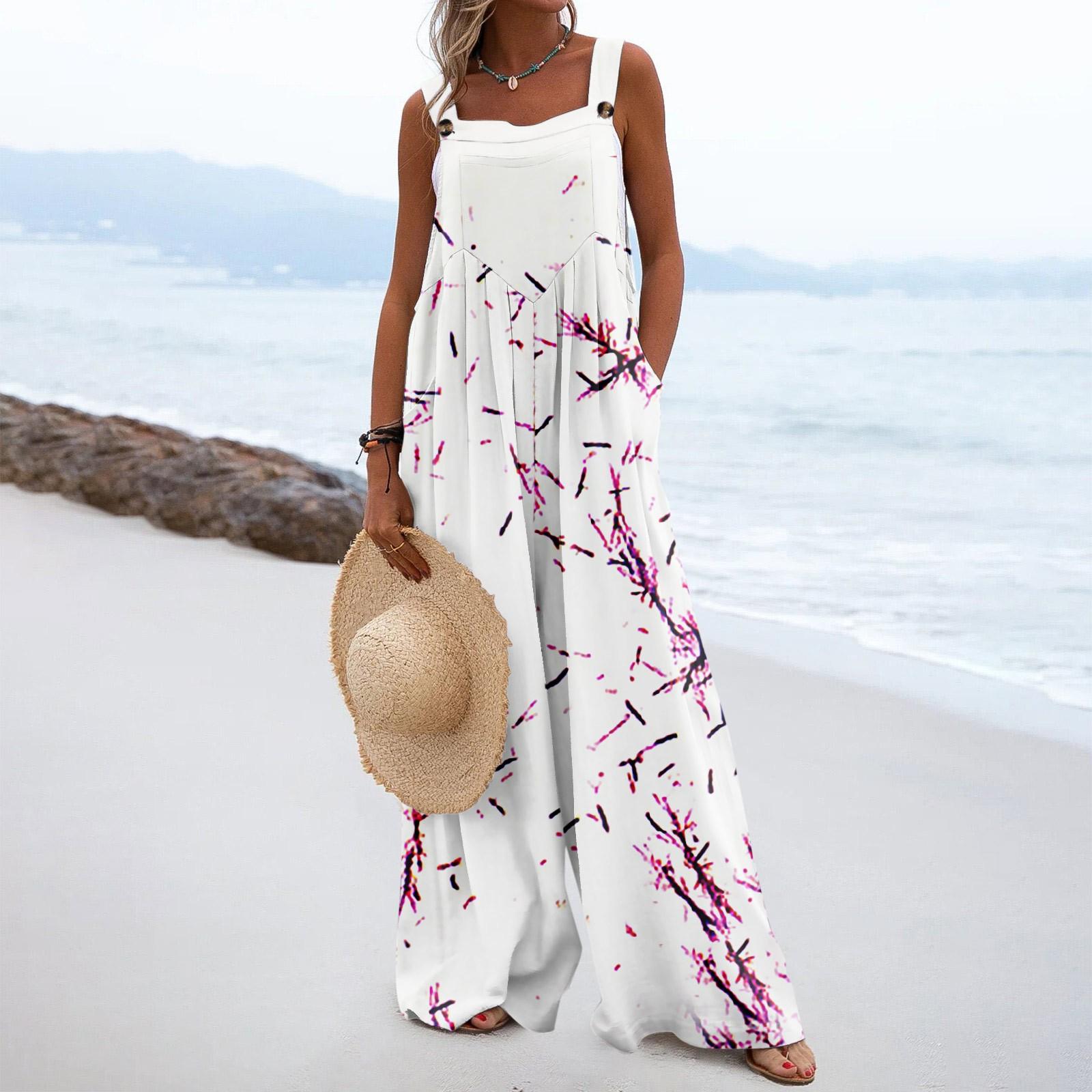 

Женские комбинезоны, повседневные комбинезоны с широкими штанинами и принтом, комбинезоны без рукавов с карманами, наряды