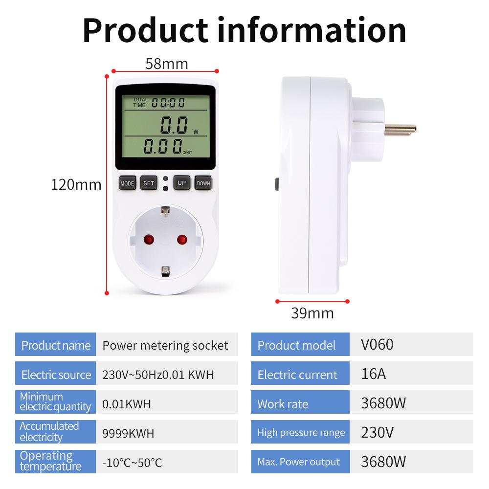 AC Energy Meter Digital Wattmeter Power Meter Electric Consumption Voltage Current Kwh Socket Analyzer Overload Protection