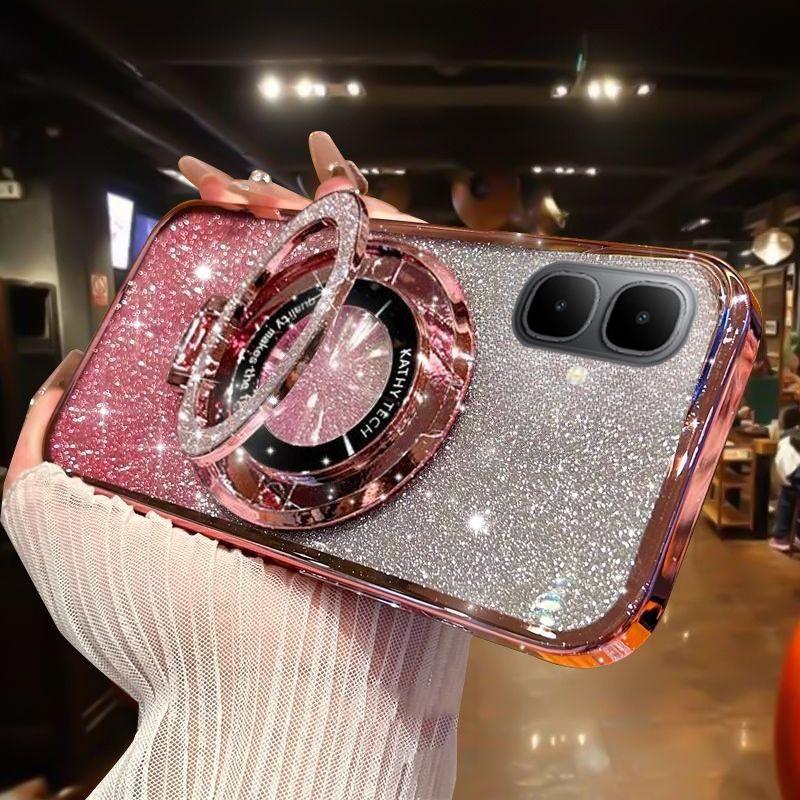 

Luxury Plating For infinix Smart 10 Plus Magnetic Stand Holder Glitter Diamond Case For infinix Smart 10 Plus Silicone Cover infinixSmart 10 Plus синій