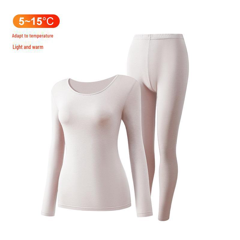 Leica Pure Cotton Antibacterial Thermal Underwear Set: Women's Round Neck, Lightweight Warm Autumn Clothes and Trousers