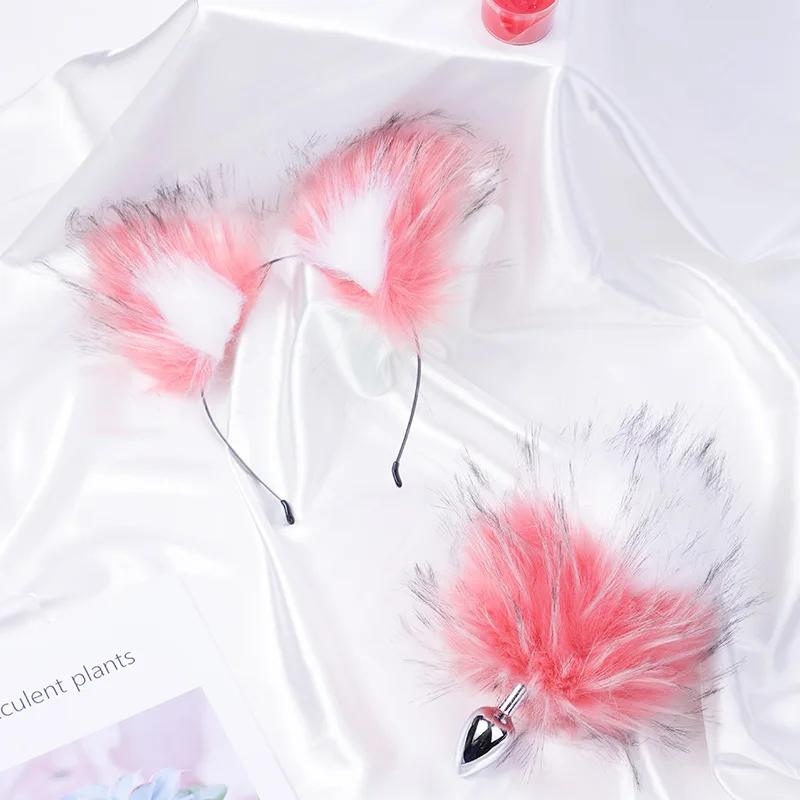 Analplug Sexspielzeug Fuchsschwanz Buttplug Mehrfarbig Plüsch Ohren Haarband Hasenschwanz Buttplug Flirtspielzeug für Paare Frau Cosplay