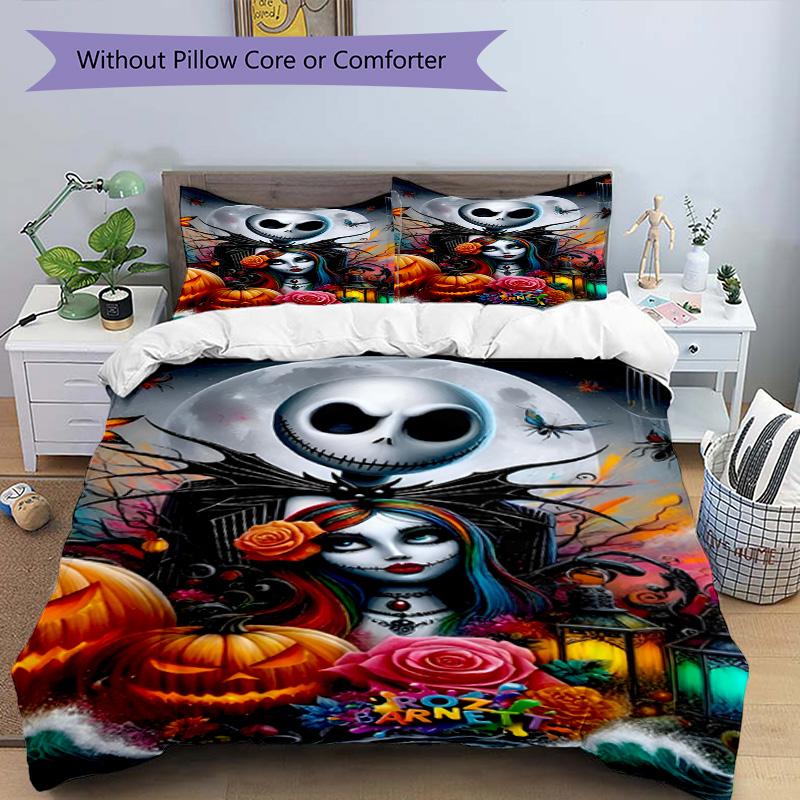 3pcs Duvet Cover Set (1*Duvet Cover + 2*Pillowcase, Without Core), The Nightmare Before Christmas Print Bedding Set, Bedroom Decor, All‑Season, Birthd