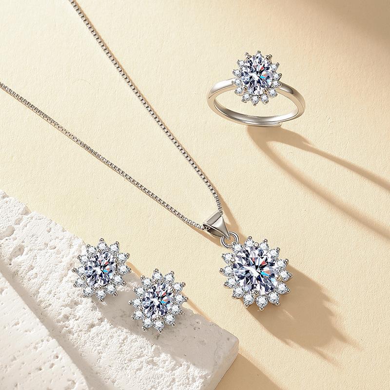 Blue Red Yellow Green Purple and White Gemstone Zircon Princess Crown Necklace Set Ring Earrings Pendant Female