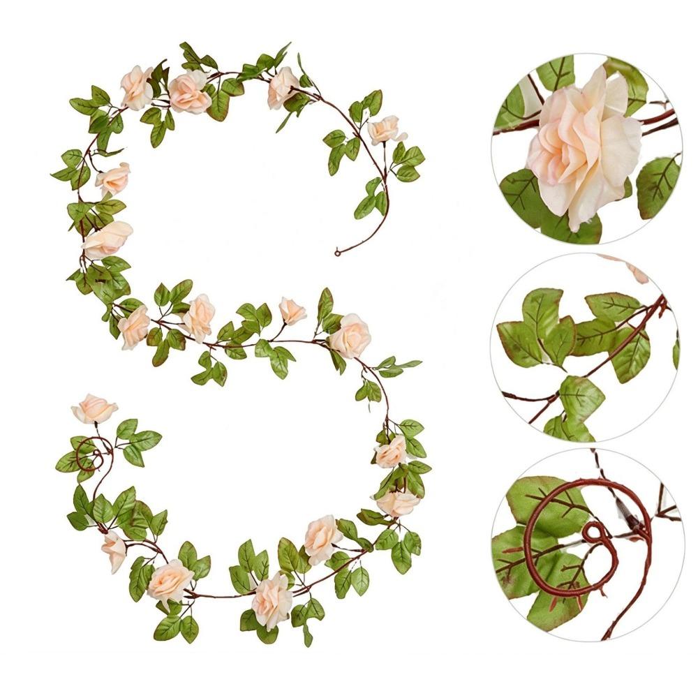Multicolor Rose Artificial Flower Vine Green Leaves Silk Prtals Simulation Flower Vine Accessories Length 240cm