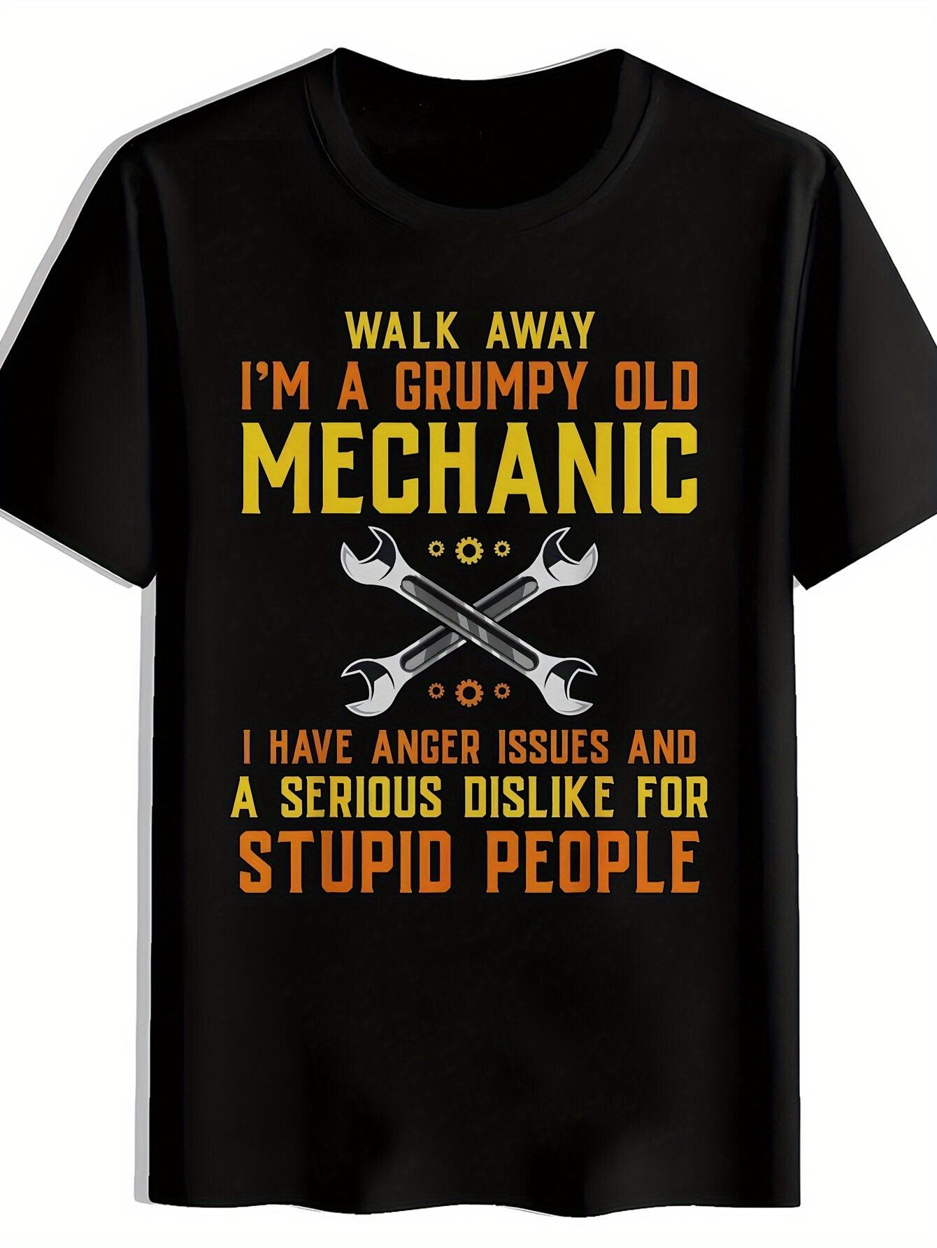 Casual Crew Neck T-shirt with Funny Mechanical Mechanic Graphic - Walk Away S