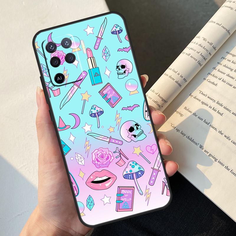 Girly Pastel Witch Goth Case For Oppo A74 A57 A17 A77 A18 A38 A58 A78 A98 A54 A94 A80 A60 A40 A96 A76 A16 A15 A5 Pro