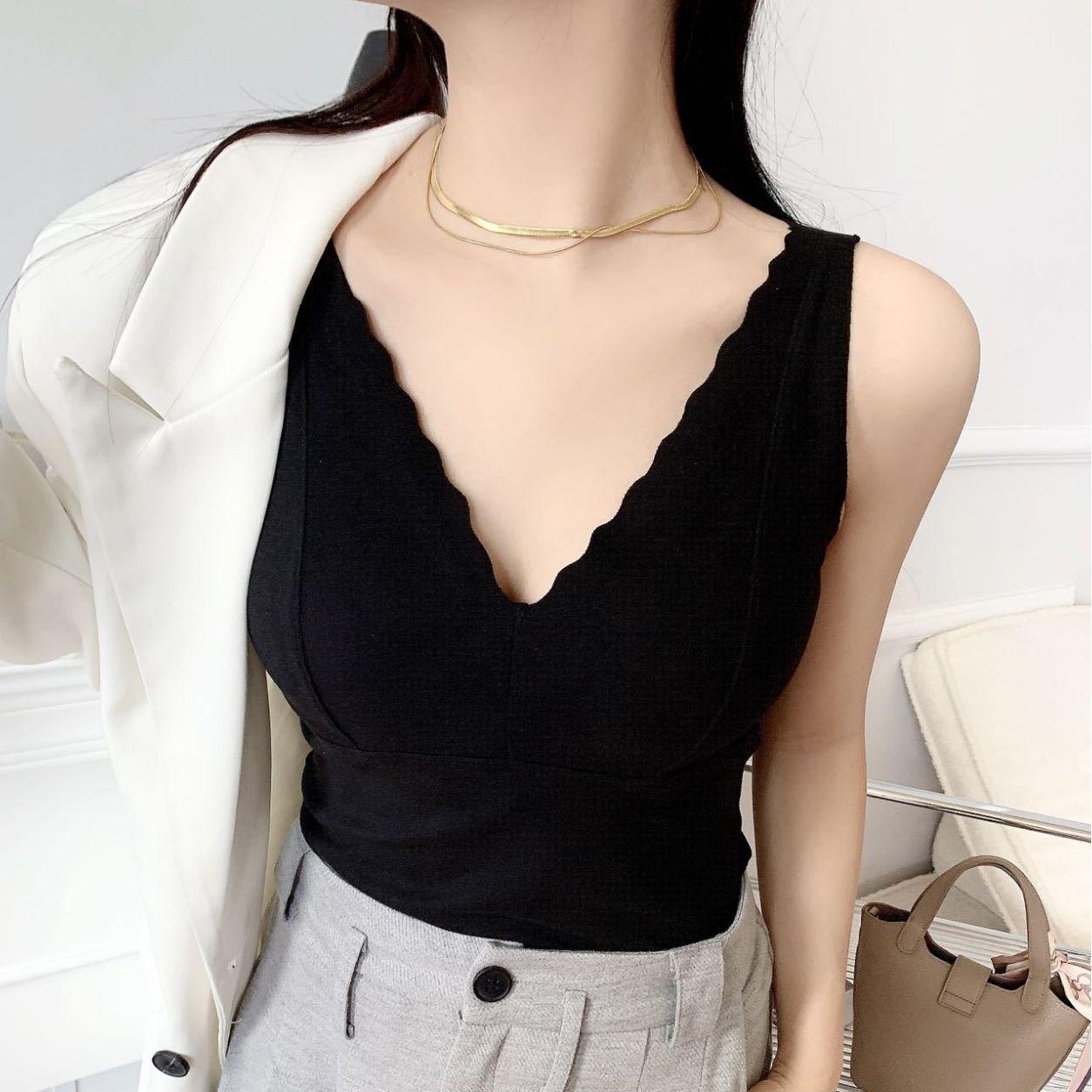 

Female Fleece Lined Thermal Vest Fixed Latex Padded Seamless Plus Size Warm Underwear 2XL чорний