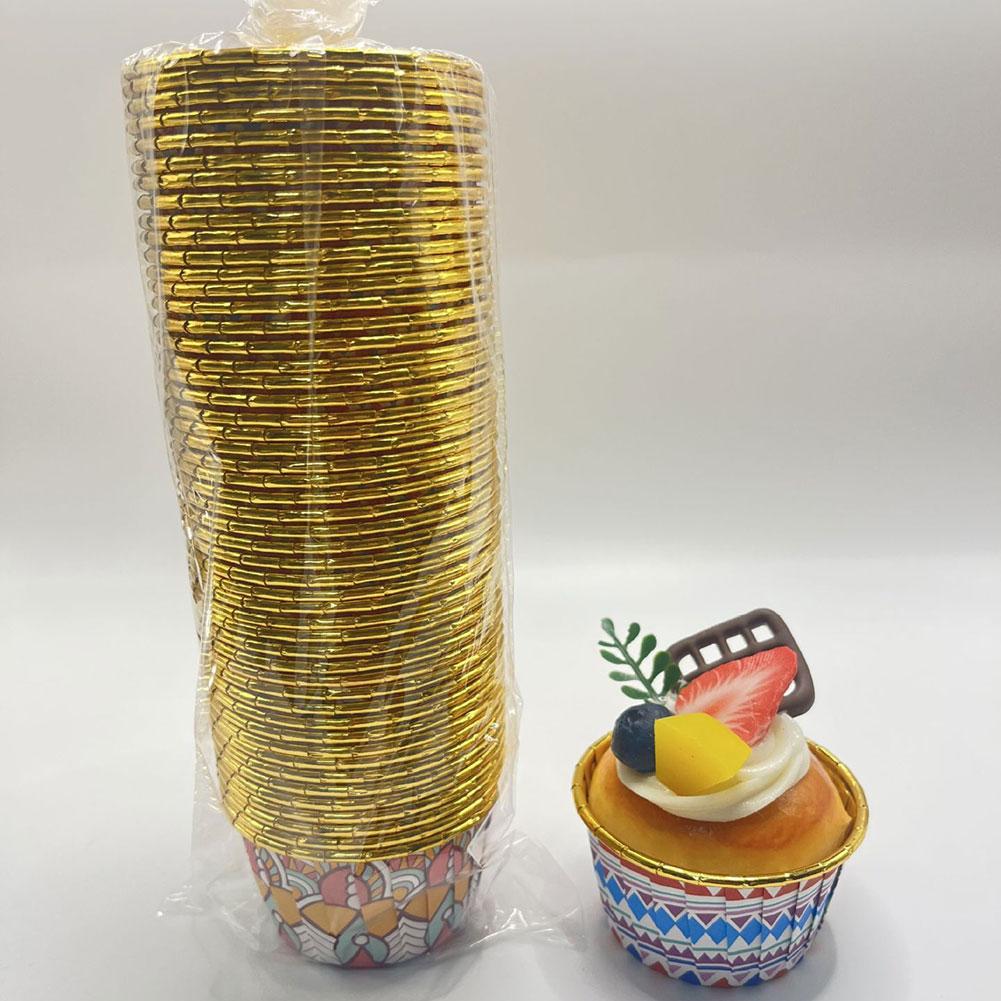 50pcs Bohemian-Print Muffin Cups Aluminium Foil Cupcake Cases Heat Resistant Baking Cup Disposable Cake Pan For Home Kitchen