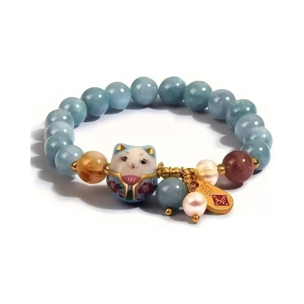 New Blue Crystal Lucky Cat Bracelet Ceramic Cat Pendant Cute Good Luck Jewelry Feng Shui Jewelry For Women