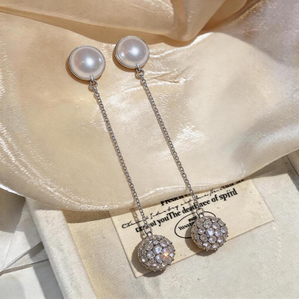 Luxury Silver Needle Diamond-Inlaid Pearl Stud Earrings: Elegant French-Style Niche Design for Women