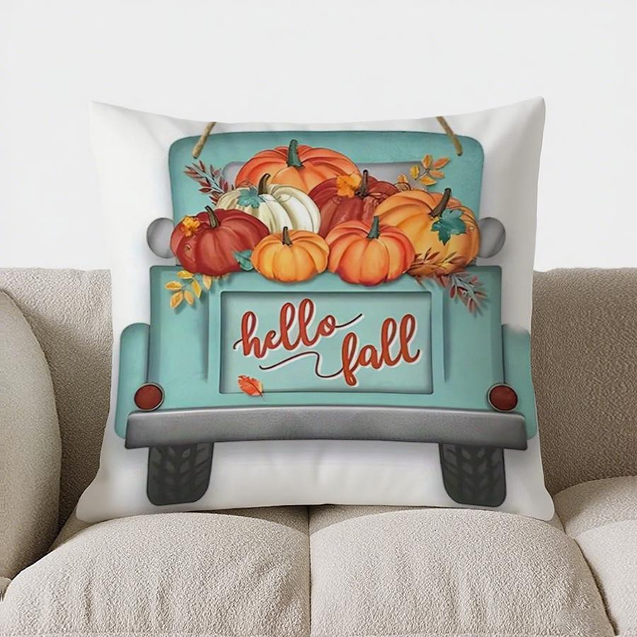 Home Decor Hello Fall: Lantern & Autumn Floral Pillow Pattern Cushion Cover Suitable For Sofa Bedroom Car Pillow Cover