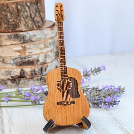 Hölzerne Gitarrenplektrumbox mit Ständer, Gitarrenplektrum-Präsentationsbox mit 3 Gitarrenplektren, Aufbewahrungskoffer für Schreibtischplektren, Geschenk für Gitarristen