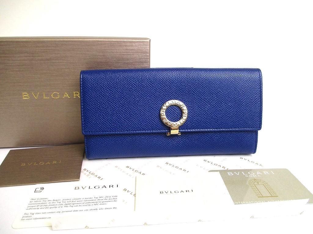 

Authentic BVLGARI Blue Leather Logo Clip Flap Long Wallet #a567 Refurbished