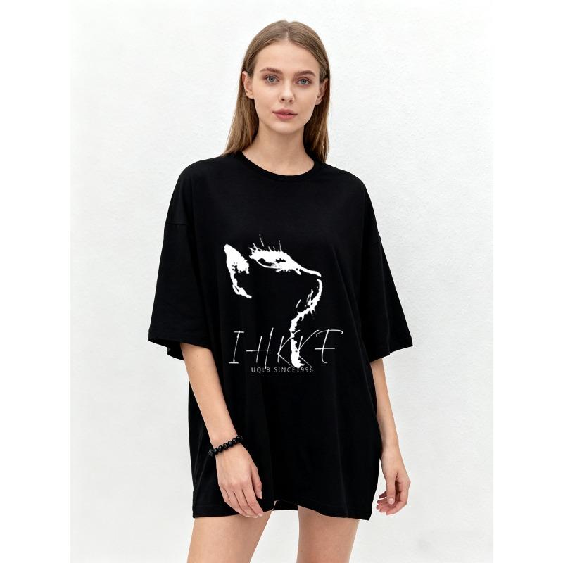 

Oversized T-Shirt Black Abstract Animal Print and I HATE UQ S SINCE 1996 Text Casual Streetwear Fashion Women s Top S