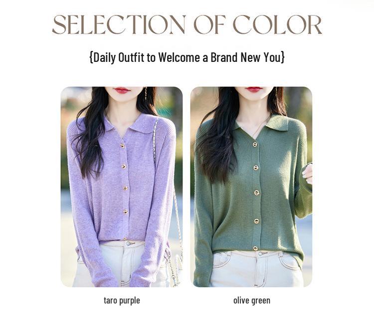 Solid Color Women's Polo Collar Knit Cardigan - Chic Fashionable Outerwear for Spring/Summer/Autumn 2026.