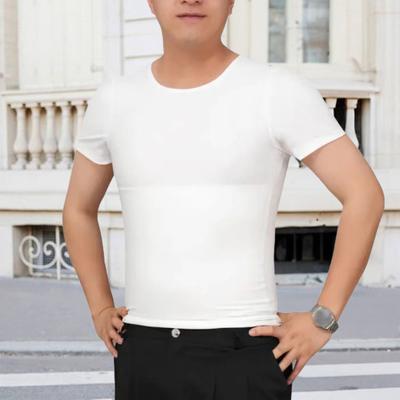 Yousheng Men Slim T-shirt Breathable Skinny Short Sleeve Top Belly Control Solid Color Round Neck Tee for Sports Daily Wear