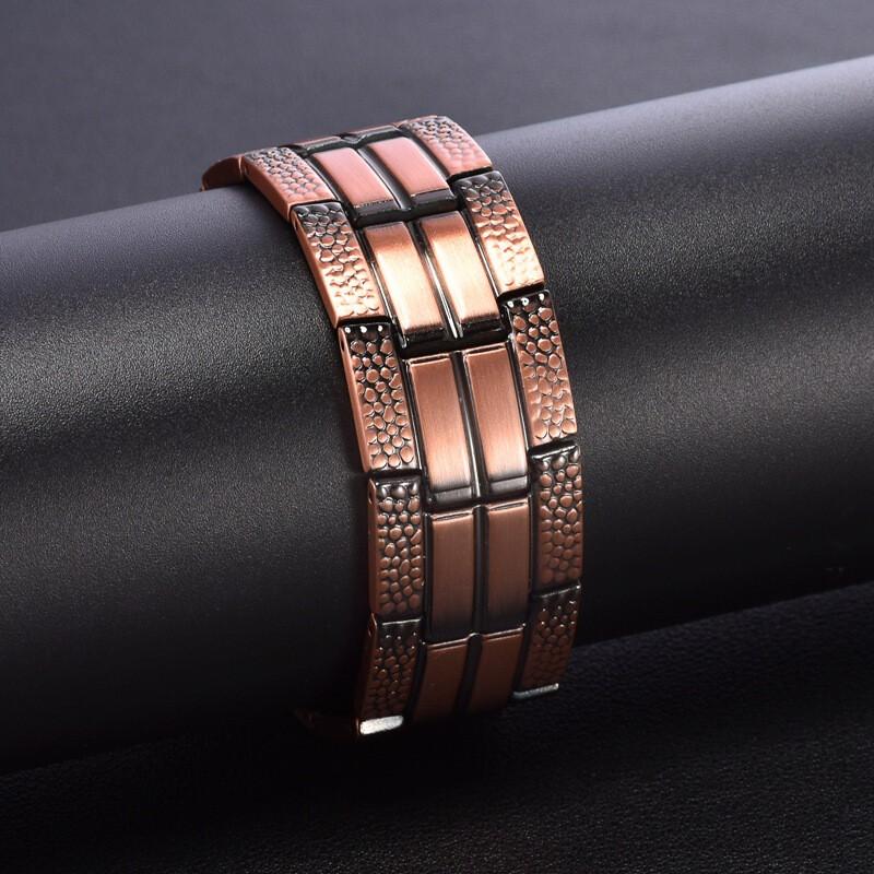 Geometric Red Copper Bracelet With Triple Magnetic Clasp Crack-Design Band Unisex Fashion Jewelry