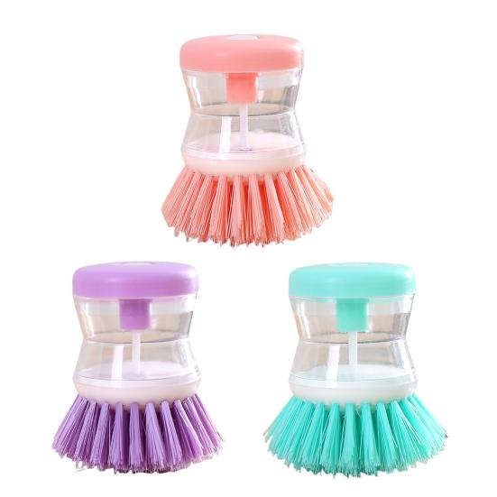 3Pcs Cleaning Brush Ergonomic Design Powerful Cleaning Hard Bristles Liquid-Adding Feature Soap Dispenser Dish Brush