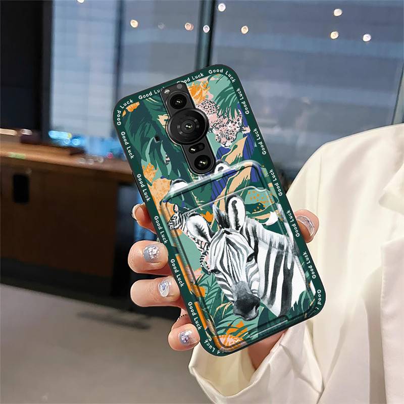 Anti-knock Full Wrap Phone Case For Sony Xperia Pro-I Cute Back Cover Anti-dust Card Slot Card Bag Graffiti Soft Case