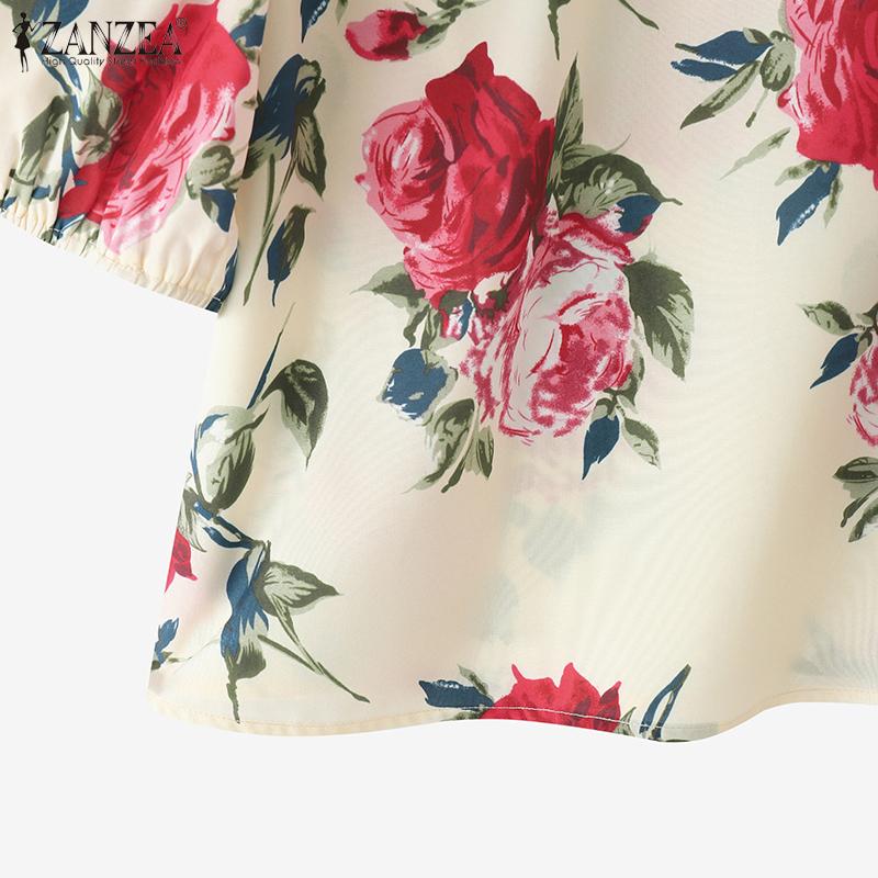 ZANZEA Women Casual Round Neck Floral Print Short Sleeve Blouse