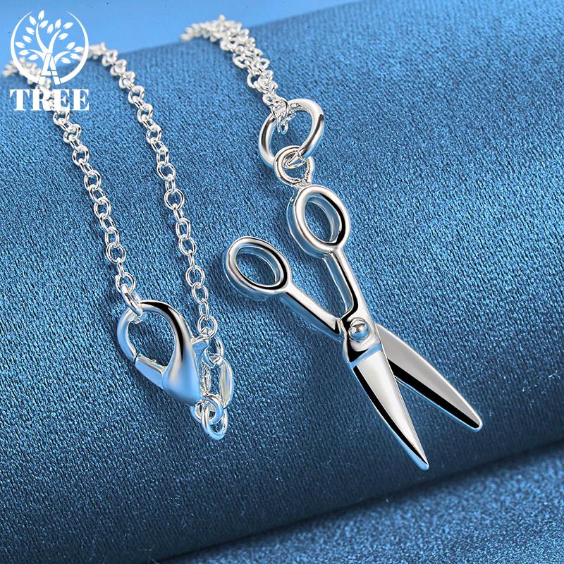 925 Sterling Silver 18 Inch Chain Scissors Pendant Necklace Jewelry