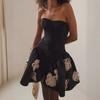 Women's French Hepburn Style Tube Top Tutu Skirt Dress with Black Floral Bandage Design - New Model