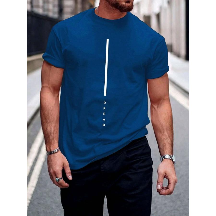 Baumwolle Herren 100% Baumwolle Sommer Loose Fit DREAM Buchstaben bedruckt Slim Fit Casual Sports Rundhals Kurzarm T-Shirt Top