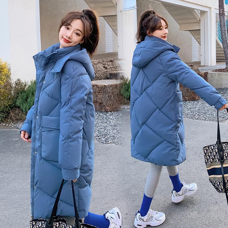 Spot New Simple Cotton-padded Clothes Women's Medium and Long Over-knee Removable Hat Cotton-padded Jacket Bread Cotton-padded Clothes