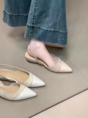 French Temperament Splicing Suede Bag Head 2025 Summer Evening Wind Sandals Fashion Gentle Rear Strap Shallow Mouth Women's Shoes