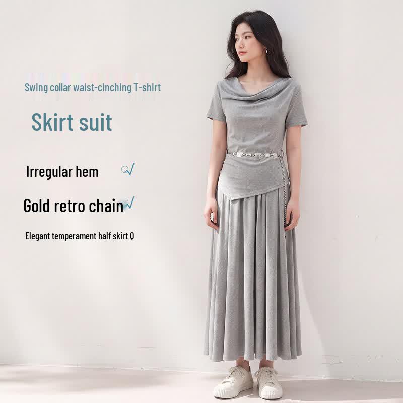 FivePlus Draped Neck T-shirt & Skirt Set L