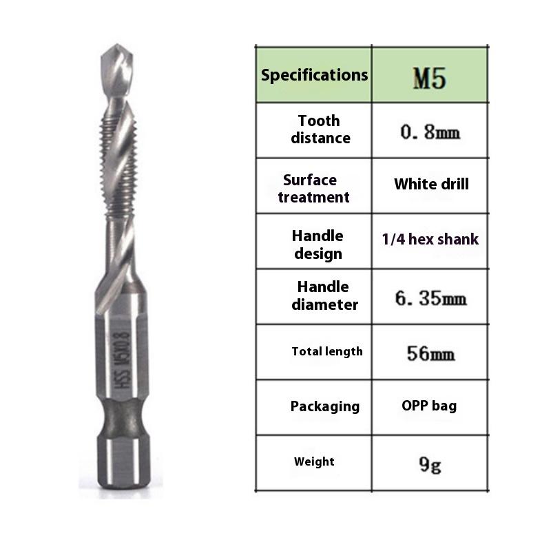 Vysokorýchlostná oceľová šesťhranná stopka tri v jednom kombinovaný závitník, vŕtanie, rezanie závitov a odihlovanie integrované špirálové strojové rezanie závitov, špirálový závitník