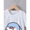 European Size Childrens Round-neck Short-sleeved T-shirt with Cartoon Shark Pattern Print