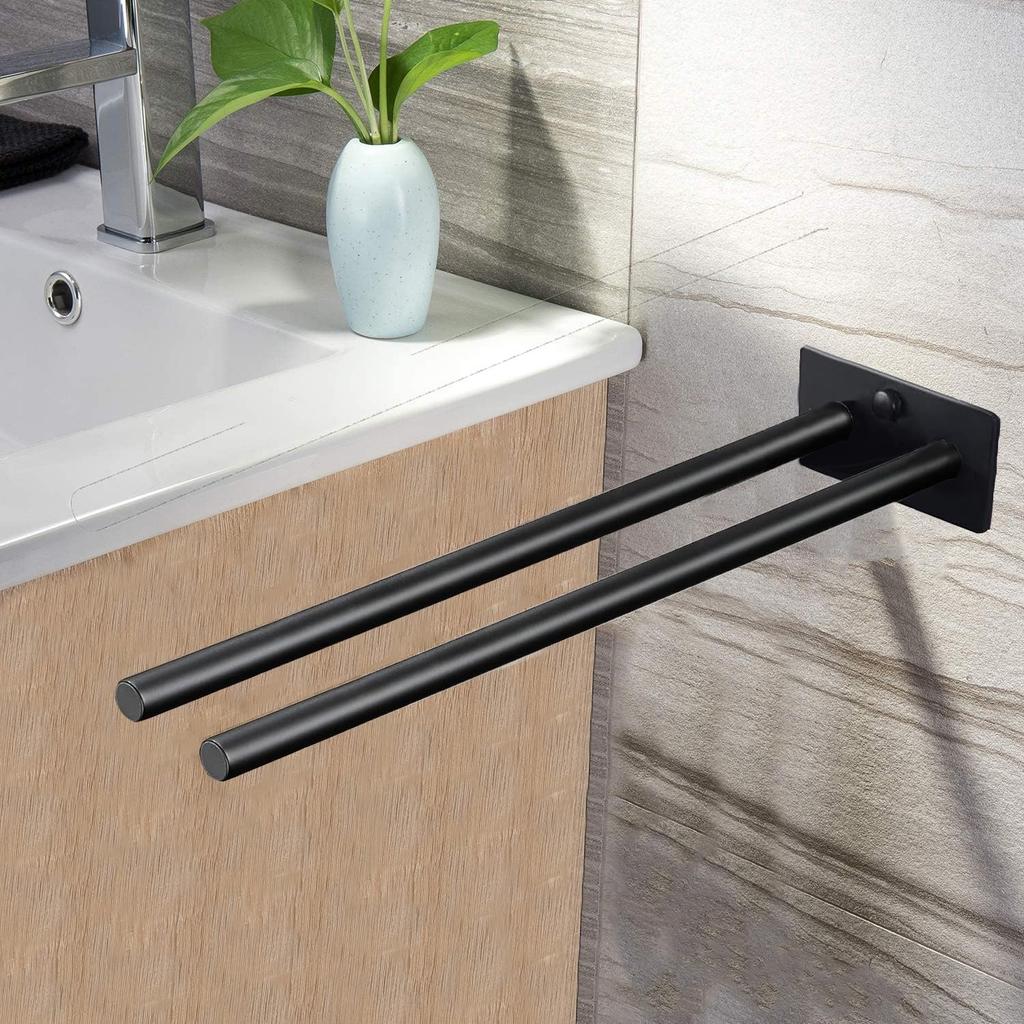 Stainless Steel Towel Holder No Drill Wall Shower Towel Shelf Kitchen Towel Hanger Self Adhesive Double Bar Bathroom Towel Rack