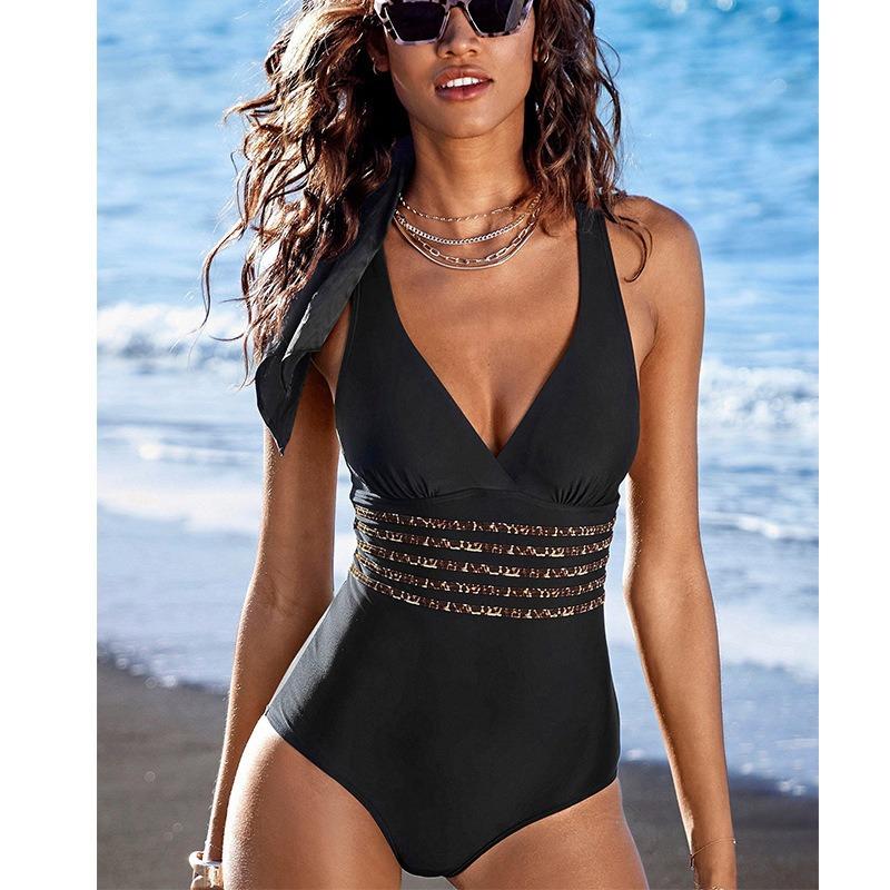 One Piece Swimsuit Women Cross Bandage Backless Swimwear Female Push Up Monokini Bathers Bathing Suits Beachwear Swim
