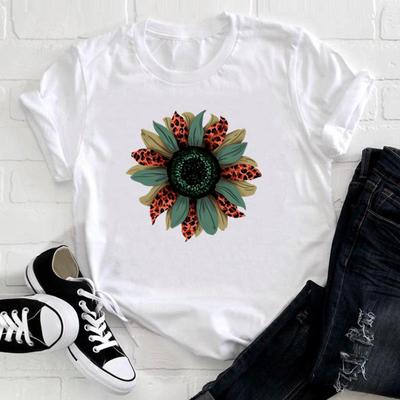 (Asian Size) Tee Top Women Leopard Flower Lovely Trend  Print Lady Clothing Casual Short Sleeve Fashion Tshirt  Female Graphic T-shirt