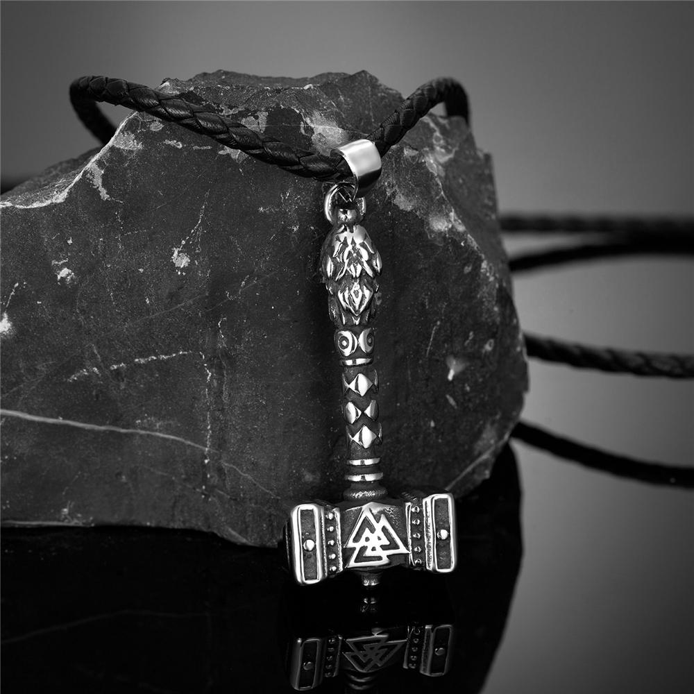 Thor Hammer Pendant Necklace Stainless Steel Viking Amulet Norse Rune Mjolnir Jewelry Gift for Men