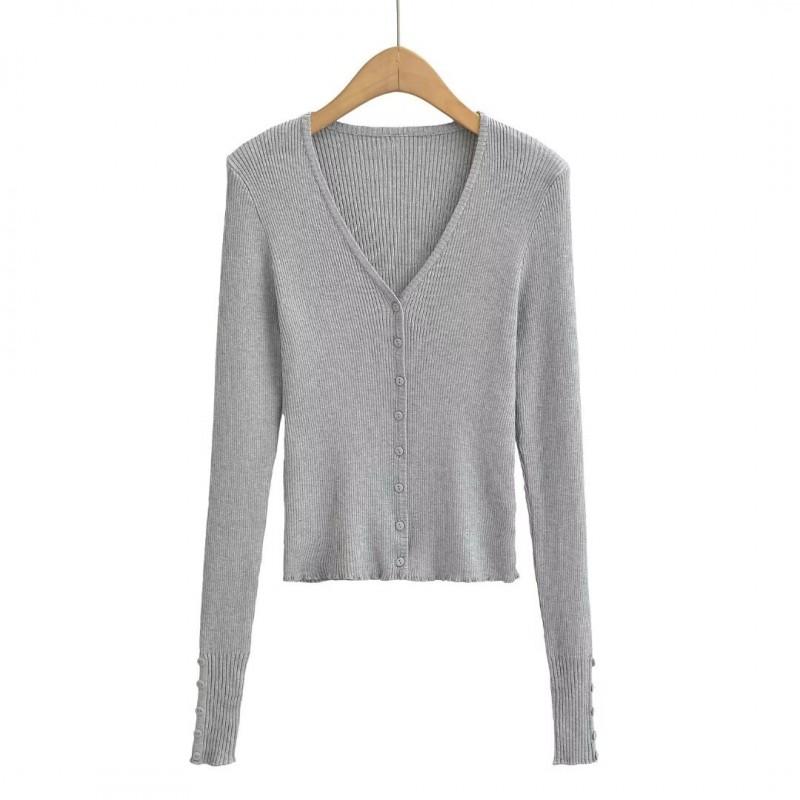 Womens V-Neck Knit Cardigan Sweater Slim Fit Single-Breasted Long Sleeve Top Casual Streetwear