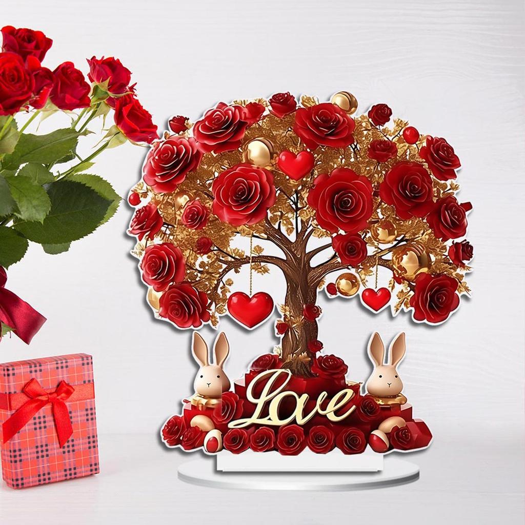 Valentine'S Day Flat Sign Table Decor 2d Acrylic Rose Tree With Heart Valentines Decorations For Home Decor Hot Ornaments
