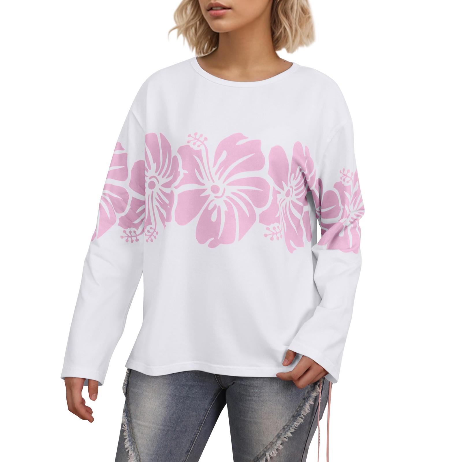 

Женский повседневный топ с длинными рукавами и круглым вырезом с цветочным принтом XXXL белый