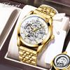 Golden Watches For Men Automatic Mechanical Wristwatch Waterproof Luminous Hollow Leather Strap Mens Watch Reloj Hombre